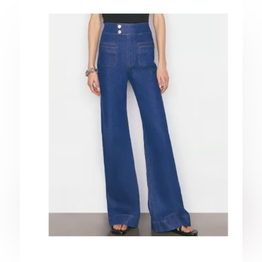 Frame Denim High-Rise Wide Leg Jeans in Deep Blue